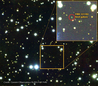 Imagen de la galaxia de la que provienen los pulsos. Foto: :Gemini Observatory/AURA/NRC